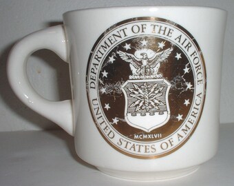 USAF Department of the US Air Force logo white ceramic coffee mug "USA" on bottom