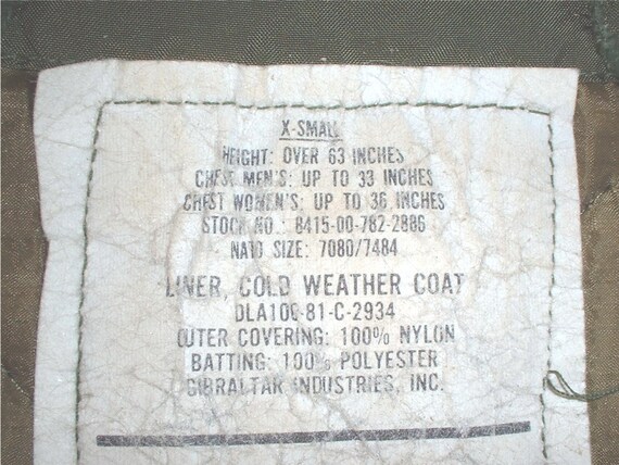 Repaired/flawed US Military Weather M-65 Field Jacket Liner