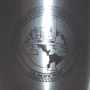 USN US Navy Seabees 4th Mobile Construction Battalion stainless & plastic travel mug