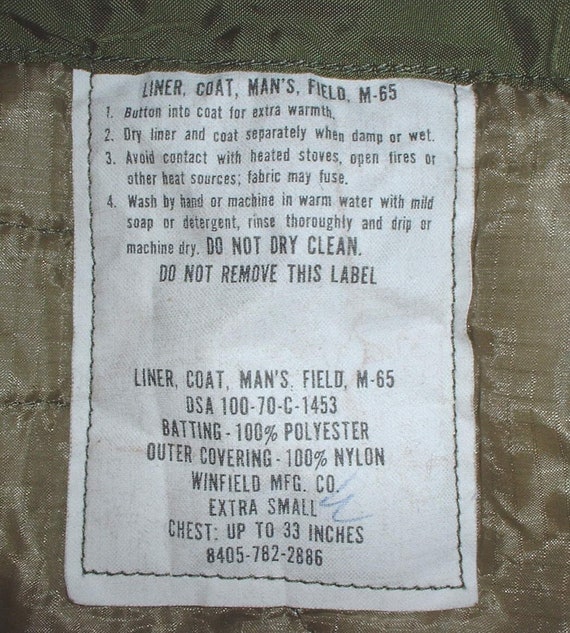 US Army M-65 Field Jacket Liner X-small Winfield 1970 M-65 - Etsy Canada US Army M-65 Field Jacket Liner X-small Winfield 1970 M-65 - Etsy Canada