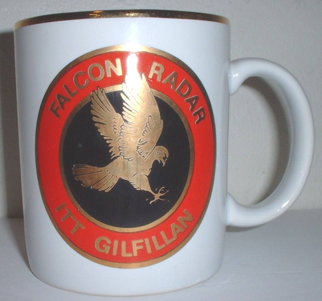 ITT Gilfillan Ceramic Coffee Mug gold Eagle on Black Background Etsy