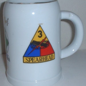 US Army 3rd Armored Infantry Brigade beer stein circa 1970s; cool M-113, Germany