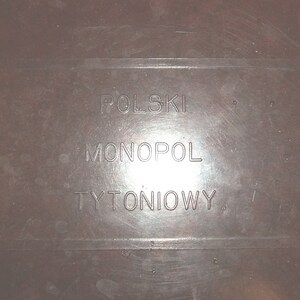 Vintage 1930s Polish PMT bakelite(?) plastic(?) cigarette box  Polski Monopol Tytoniowy