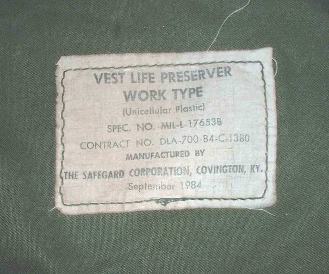 USN US Navy Vest Life Preserver, Work Type Safeguard Corp