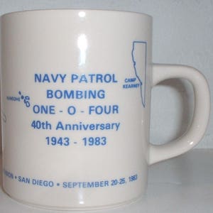 USN US Navy Patrol Bombing Squadron 104; 40th anniversary ceramic coffee mug