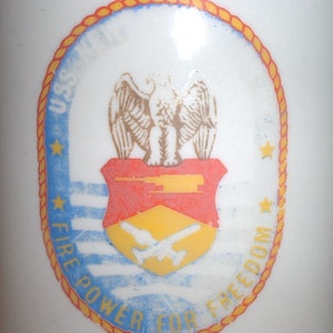 USN US Navy U.S.S. New Jersey BB-62 ceramic coffee mug partly faded