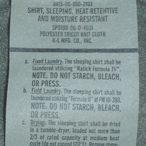 US Army tricot sleep shirt (pajama top) X-Large, K-L 1996 excellent condition
