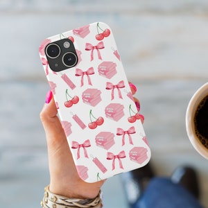 Coquette phone case, Pretty girls read Book Lover Cherry Themed Gift, Ribbon bow iPhone cases, Girly Gift for Her, bookish romance reader