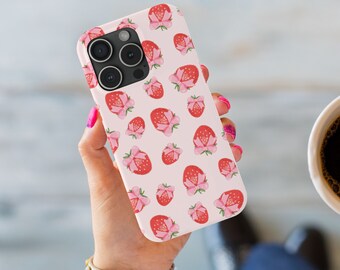 Kokette Handytasche Erdbeer-Kirsche iphone 15 13 Themen Geschenke Band Bogen iPhone-Hüllen Girly Geschenk für sie fruchtige iphone Fall
