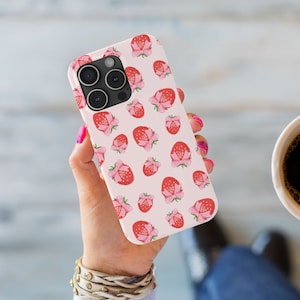 Coquette phone case Strawberry Cherry iphone 15 13 Themed Gifts Ribbon bow iPhone cases Girly Gift for Her fruity iphone case