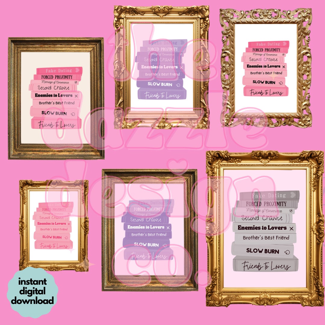 Book Tropes Book Stack Digital Downloads Bookish Wall Art Romance Reader DIGITAL DOWNLOAD Print Book Lover Gallery Wall Bookstack