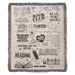 Manta tejida de libros Manta para amantes de los libros Regalo para lectores románticos Dichos de libros Manta tejida de reliquia Regalo para lectores Manta única para clubes de lectura imagen 2