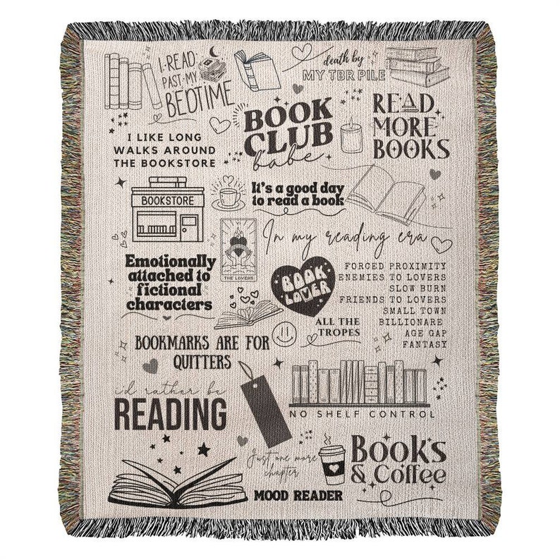 Manta tejida de libros Manta para amantes de los libros Regalo para lectores románticos Dichos de libros Manta tejida de reliquia Regalo para lectores Manta única para clubes de lectura imagen 2