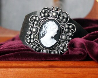 The Dowager’s Secret Bold Cuff Bracelet with Victorian Cameo Art Nouveau Art Deco Victorian Edwardian Steampunk Downton Abbey Gatsby