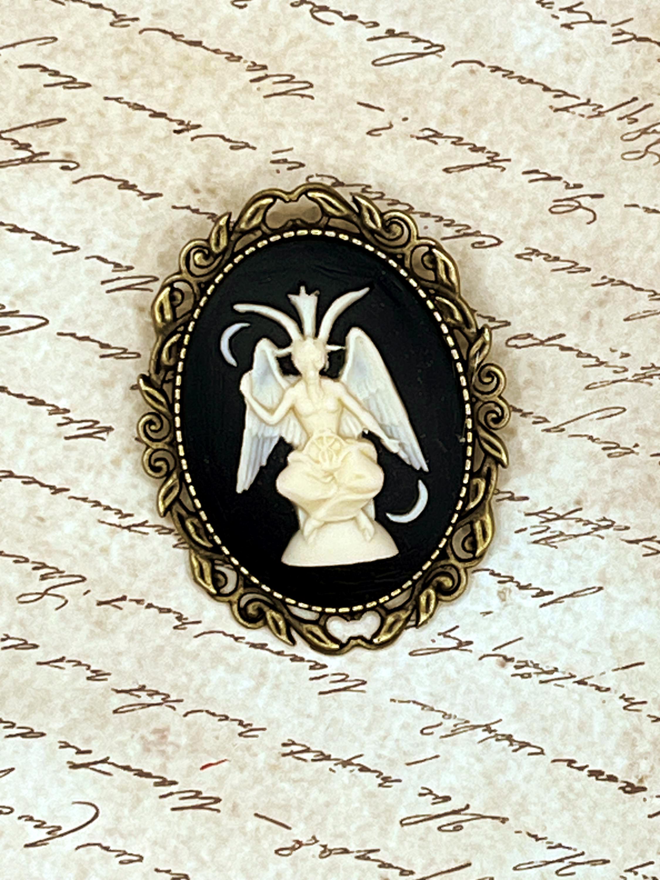 Coven Crest Baphomet Cameo Brooch | Occult Resin Cameo with Antiqued Bronze Setting | Gothic Witch Jewelry | Dark Aesthetic Pin