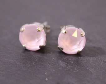 Pastel Pink Crystal Stud Earrings with Swarovski Crystal Chatons. Pale Pink Crystal Studs