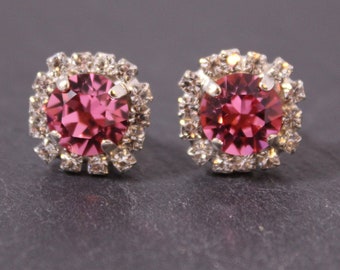 Stunning Pink Crystal Sparkly Earrings with Swarovski Crystal Chatons.