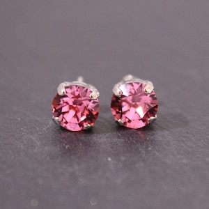 Rose Crystal Stud Earrings with Swarovski Crystal Chatons. Pink Crystal Stud Earrings
