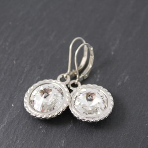 Sparkly Clear Swarovski Crystal Rivoli Earrings with Sterling Silver Lever-back Ear-wires. Crystal Earrings for Brides and Bridesmaids