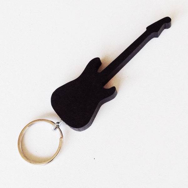 Stratocaster Style Electric Guitar Keychain - Recycled Materials - Stainless Steel Keychain - Eco Friendly Gift for Guitar Players