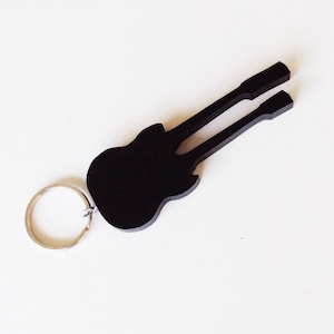 Double Neck Guitar Keychain – Handmade from Recycled Plastic – Eco Friendly Gift for Guitar Players – Gift Box – Stainless Key Ring