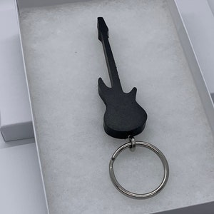 Bass Guitar Keychain – Handmade from Recycled Plastic – Eco Friendly Music Gift for Bass Players – Gift Box Included – Stainless Steel Ring