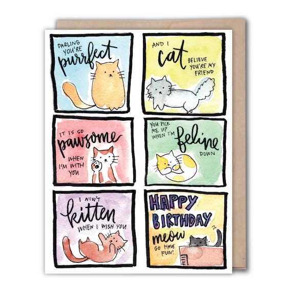 Birthday Card Cat Pun Friend Birthday Funny Cute Greeting Etsy