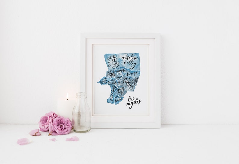 Los Angeles Neighborhood Map Art Print Watercolor Wall Art Etsy
