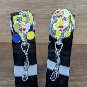 Picasso Style Personality Women Enamel Abstract ID Badge Reel Document Door Key Card Holder Lapel RN Doctors Teachers Art Students Belt Clip