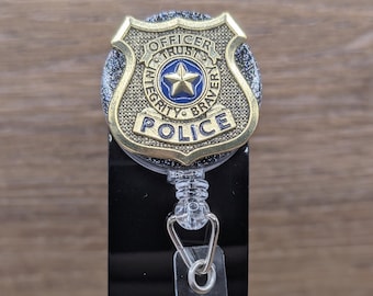 Porta badge retrattile per agenti di polizia, porta targhetta identificativa COP, clip a coccodrillo,