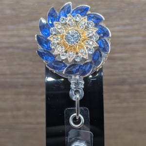 Sapphire Color Brooch Style ID Badge Reel Key Card Holder & Lapel With Shiny Rhinestones Multifunctional Document Alligator Clip Accessory