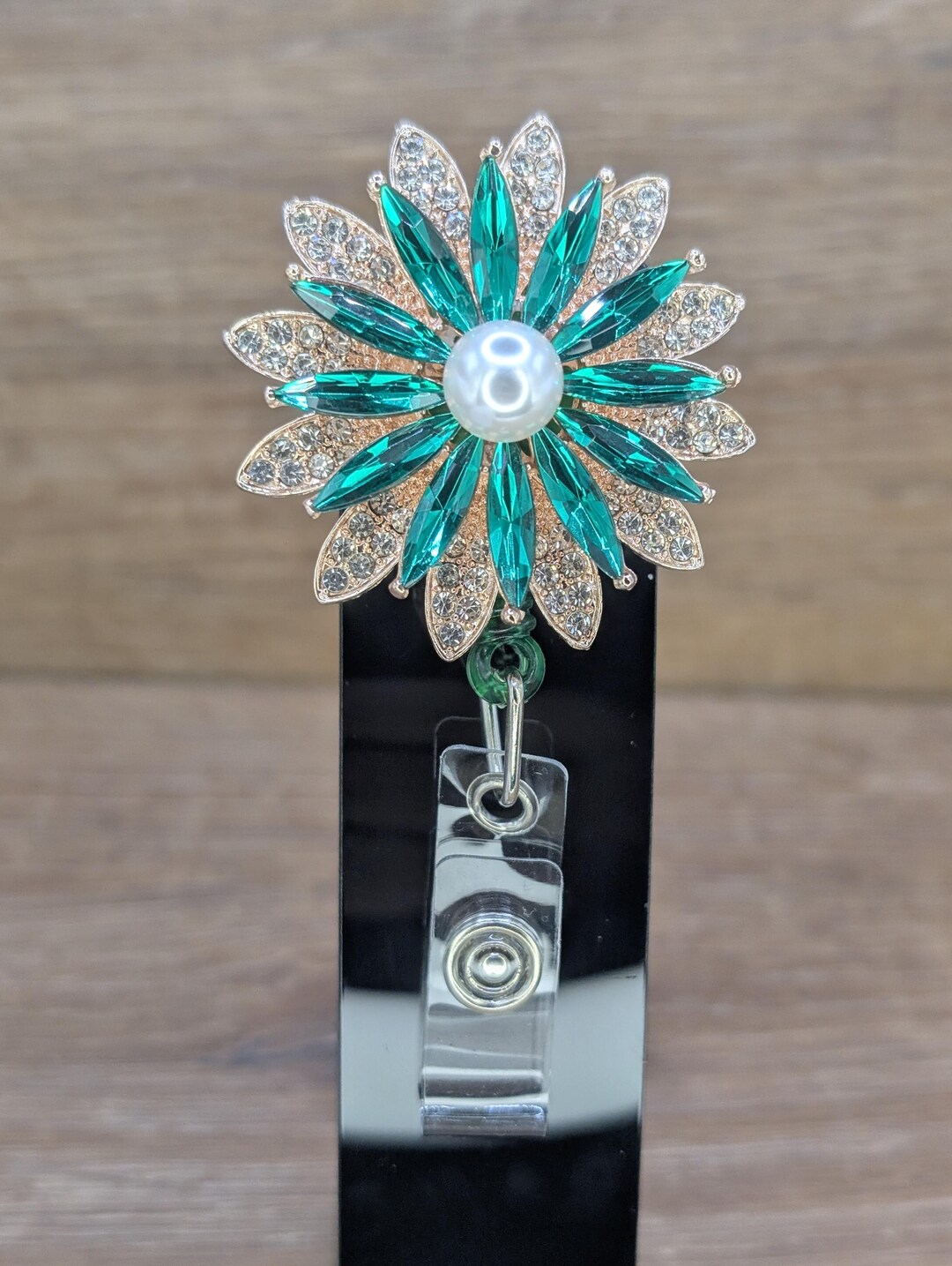 Rhinestone Flower Retractable ID Badge Reel: Digital Key Holder Clip - Etsy