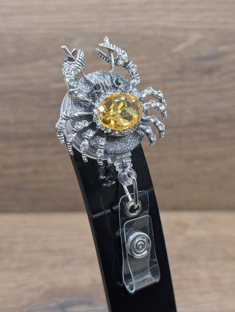 Crab Rhinestone ID Badge Reel: Silver Tone, Citrine Accent - Etsy