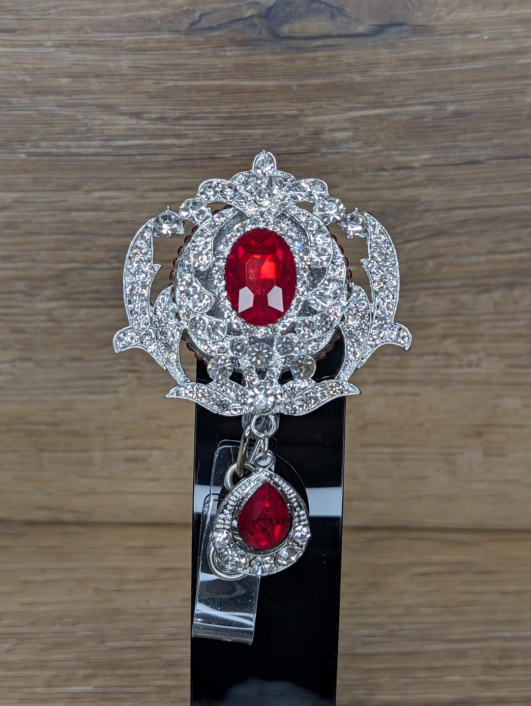 Devine Luxury Large Red Ruby Rhinestone Retractable ID Badge Reel ...