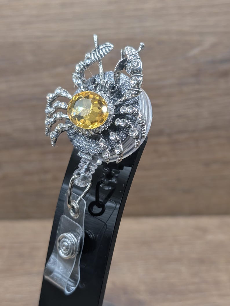 Crab Rhinestone ID Badge Reel: Silver Tone, Citrine Accent - Etsy