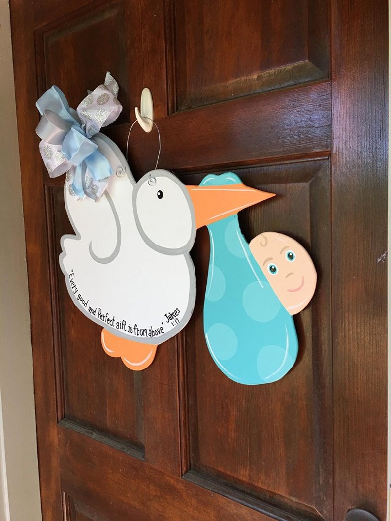 Baby Wreath Stork Door Hanger Baby Boy Door Hanger Door Hangers
