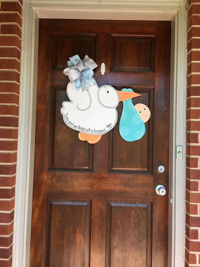 Stork Door Hanger Boy Door Hanger Baby Wreath Baby Etsy