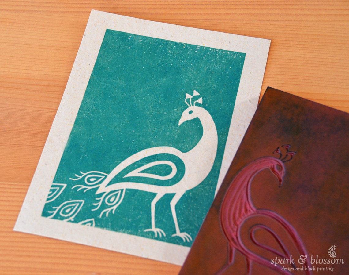 Art Print Trio Shy Peacock hand pulled print Indian art Etsy