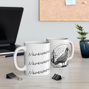 O Corvo Edgar Allan Poe Nunca Mais Quarta-feira Gótico Emo Pássaro Halloween Poesia Literatura Professor Presente Caneca de Café Chá 11oz