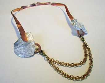 Forged Copper, Sterling Silver & Brass Artisan Metalwork Statement Necklace Handcrafted