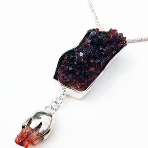 Deep Citrine Crystals with Citrine Drop Silver Pendant Handcrafted