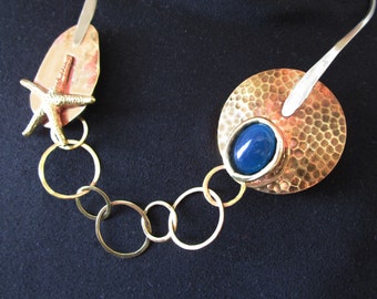 Sterling Silver and Brass Artisan Metalwork Statement Necklace Handcrafted