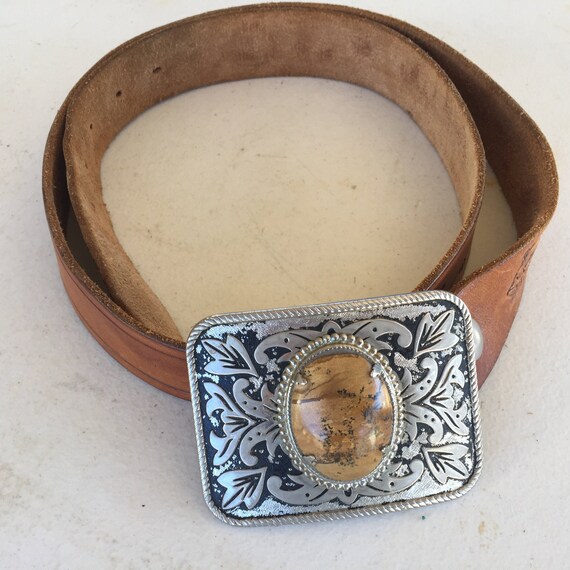 Vintage Multi Colored Stone Cabochon Silver Base Belt Unique Silver Tone Agate Stone Belt Jean Belt Bohemian Gypsy Hip Belt
