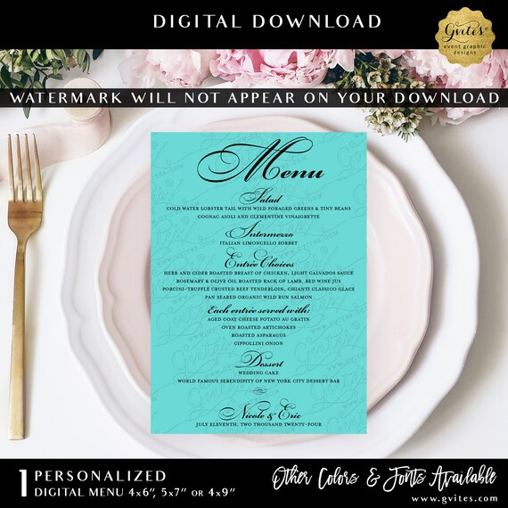 Wedding Menu Cards Elegant Customizable Printable | Available in 4x6", 5x7" or 4x9" | Digital Download