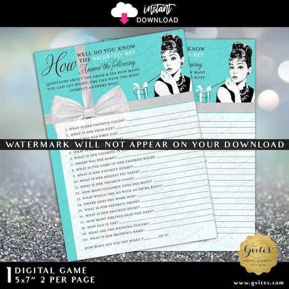 Breakfast at Bridal Game Card | Printable How Well Do You Know The Bride To Be | 5x7" Instant Download