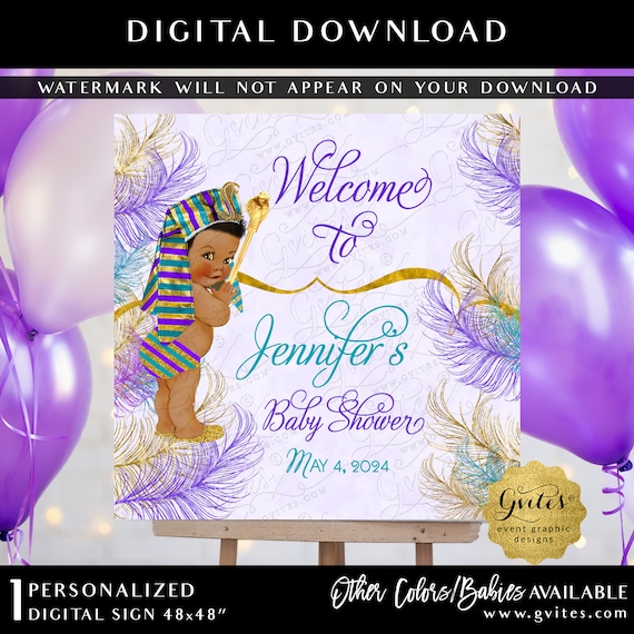 Little Prince Welcome Sign Egyptian Baby Shower Boy Printable Sign Pharaoh Turquoise Purple Gold | Digital File JPG + PDF