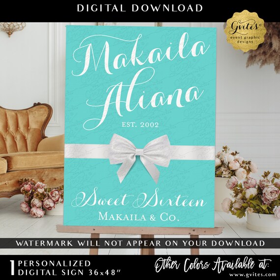 Sweet 16 Welcome Sign Printable Poster | Personalized Sign Reception Decor | Digital Download 36x48"