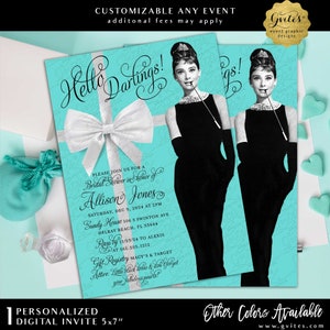Frühstück Brautparty Einladungen | Benutzerdefinierte Audrey Hepburn lädt ein | Doppelseitig 5x7" Printable JPG + PDF