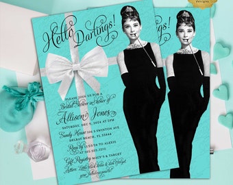 Breakfast Bridal Shower Invitations | Custom Audrey Hepburn Invites | Double Sided 5x7" Printable JPG + PDF