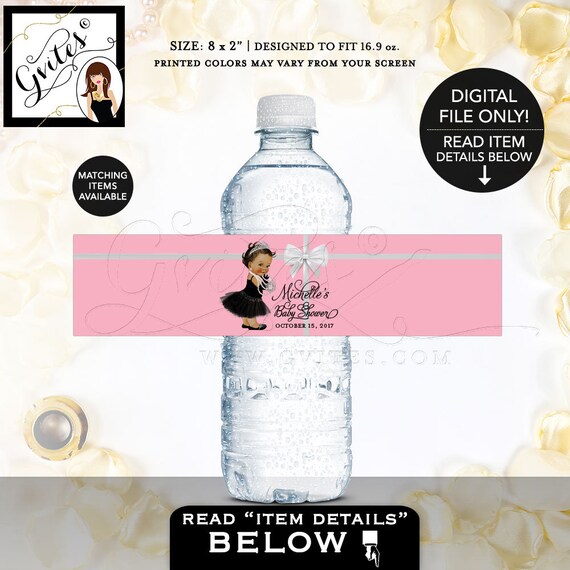 Baby Shower Pink Water Labels, PRINTABLE bottle wrapper, Colors & TEXT breakfast at, baby and co. 8x2" 5/Per Sheet. Gvites